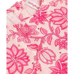 Babyhug 100% Cotton Woven Half Flutter Sleeves Floral Printed Lehenga Choli Set With Dupatta - Pink
