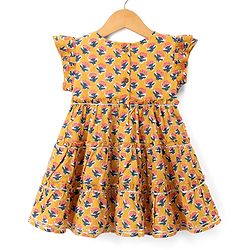 Babyhug 100% Cotton Cambric Woven Sleeveless Ethnic Printed Dress - Mustard