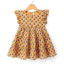Babyhug 100% Cotton Cambric Woven Sleeveless Ethnic Printed Dress - Mustard