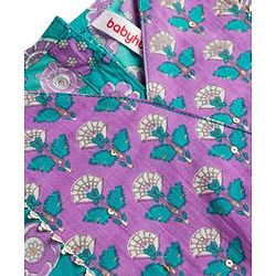 Babyhug 100% Cotton Cambric Woven Three Fourth Sleeves Ethnic Dress with Floral Print - Blue