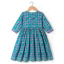 Babyhug 100% Cotton Cambric Woven Three Fourth Sleeves Ethnic Dress with Floral Print - Blue