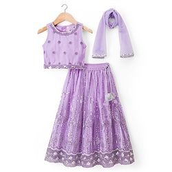 Babyhug Net Woven Sleeveless Floral Sequinned Choli Lehenga Set With Dupatta - Lavender