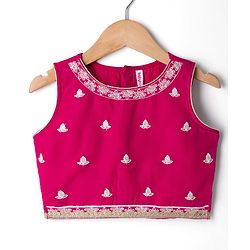 Babyhug Net Woven Sleeveless  Lehenga Choli Set With Dupatta & Floral Embroidery - Fuschia