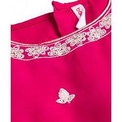 Babyhug Net Woven Sleeveless  Lehenga Choli Set With Dupatta & Floral Embroidery - Fuschia