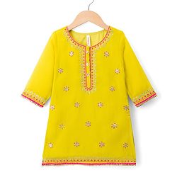 Babyhug Georgette Woven Three Fourth Sleeves Embroidered Kurti Gharara Set With Dupatta - Light Yellow