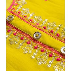 Babyhug Georgette Woven Three Fourth Sleeves Embroidered Kurti Gharara Set With Dupatta - Light Yellow
