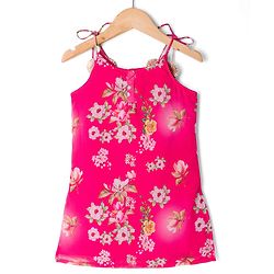 Babyhug Georgette Woven Sleeveless Floral Printed Kurti Palazo Set with Dupatta -  Fuchsia