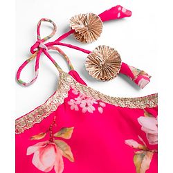 Babyhug Georgette Woven Sleeveless Floral Printed Kurti Palazo Set with Dupatta -  Fuchsia