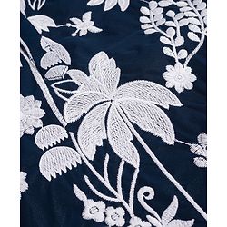 Babyhug Chanderi Woven Full Sleeves Kurta Pyjama Set with Floral Embroidery - Navy Blue