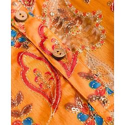Babyhug Chanderi Woven Full Sleeves Sequinned Kurta Pyjama Set - Mustard
