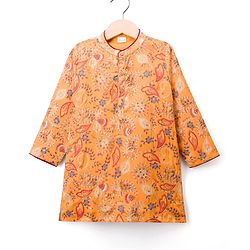 Babyhug Chanderi Woven Full Sleeves Sequinned Kurta Pyjama Set - Mustard