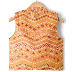 Babyhug Woven Full Sleeves Solid Colour Kurta Pajama Set with Floral Printed Nehru Jacket - Maroon