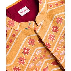 Babyhug Woven Full Sleeves Solid Colour Kurta Pajama Set with Floral Printed Nehru Jacket - Maroon