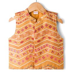 Babyhug Woven Full Sleeves Solid Colour Kurta Pajama Set with Floral Printed Nehru Jacket - Maroon