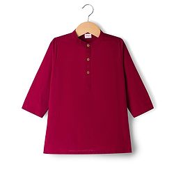 Babyhug Woven Full Sleeves Solid Colour Kurta Pajama Set with Floral Printed Nehru Jacket - Maroon