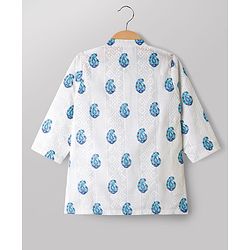 Babyhug Cambric Woven Full Sleeves Floral Kolka Dobby Printed Kurta Dhoti Set - Off White