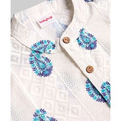 Babyhug Cambric Woven Full Sleeves Floral Kolka Dobby Printed Kurta Dhoti Set - Off White