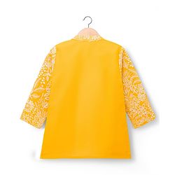 Babyhug Chanderi Woven Full Sleeves Kurta Pyjama Set With Floral Embroidery - Yellow