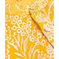 Babyhug Chanderi Woven Full Sleeves Kurta Pyjama Set With Floral Embroidery - Yellow