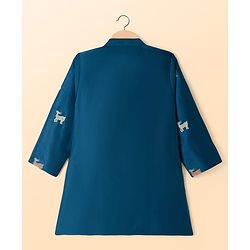 Babyhug Chanderi Woven Full Sleeves Animal Embroidered Kurta & Pyjama Set - Navy Blue