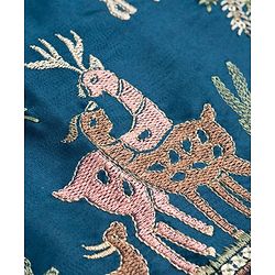 Babyhug Chanderi Woven Full Sleeves Animal Embroidered Kurta & Pyjama Set - Navy Blue