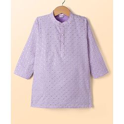 Babyhug Woven Full Sleeves Kurta Pyjama Set with Embroidery - Lavender