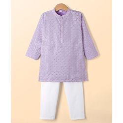 Babyhug Woven Full Sleeves Kurta Pyjama Set with Embroidery - Lavender