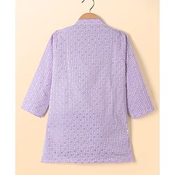Babyhug Woven Full Sleeves Kurta Pyjama Set with Embroidery - Lavender