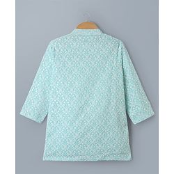 Babyhug Cotton Woven Full Sleeves Kurta & Pyjama Set With Floral Embroidery - Sky Blue
