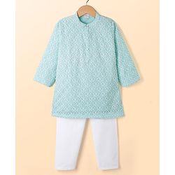 Babyhug Woven Full Sleeves Embroidered Kurta & Pyjama Set - Light Blue