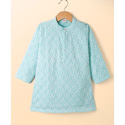 Babyhug Woven Full Sleeves Embroidered Kurta & Pyjama Set - Light Blue