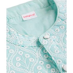 Babyhug Woven Full Sleeves Embroidered Kurta & Pyjama Set - Light Blue