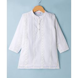 Babyhug Woven Full Sleeves Self Embroidered Kurta - White