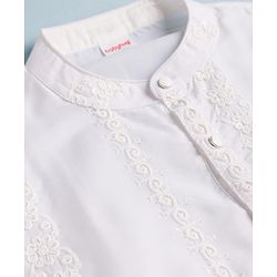 Babyhug Woven Full Sleeves Self Embroidered Kurta - White