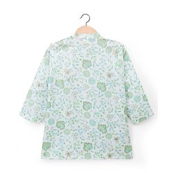 Babyhug Cambric Woven Full Sleeves Kurta Dhoti Set With Floral Print - Green