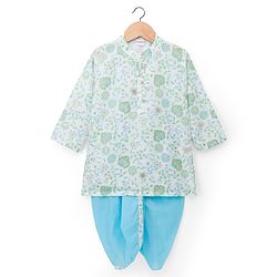 Babyhug Cambric Woven Full Sleeves Kurta Dhoti Set With Floral Print - Green