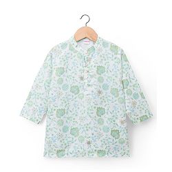 Babyhug Cambric Woven Full Sleeves Kurta Dhoti Set With Floral Print - Green