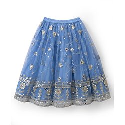 Babyhug Net Woven Half Sleeves Embroidered Lehenga Choli With Dupatta & Sequin Detailing - Blue