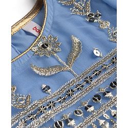 Babyhug Net Woven Half Sleeves Embroidered Lehenga Choli With Dupatta & Sequin Detailing - Blue