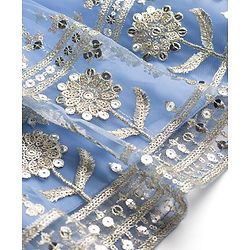 Babyhug Net Woven Half Sleeves Embroidered Lehenga Choli With Dupatta & Sequin Detailing - Blue