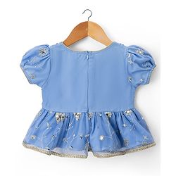 Babyhug Net Woven Half Sleeves Embroidered Lehenga Choli With Dupatta & Sequin Detailing - Blue