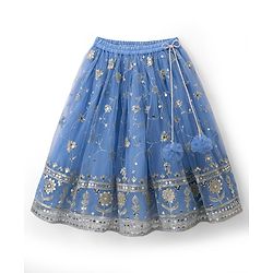 Babyhug Net Woven Half Sleeves Embroidered Lehenga Choli With Dupatta & Sequin Detailing - Blue