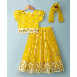 Babyhug Woven Half Sleeves Sequinned & Embroidered Choli Lahenga Set with Dupatta - Yellow