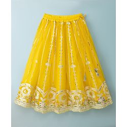 Babyhug Woven Half Sleeves Sequinned & Embroidered Choli Lahenga Set with Dupatta - Yellow