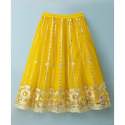 Babyhug Woven Half Sleeves Sequinned & Embroidered Choli Lahenga Set with Dupatta - Yellow