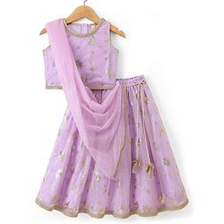 Babyhug Net Woven Sleeveless Woven Lehenga Choli Set & Dupatta With Sequin Detailing - Lavender