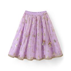 Babyhug Net Woven Sleeveless Woven Lehenga Choli Set & Dupatta With Sequin Detailing - Lavender