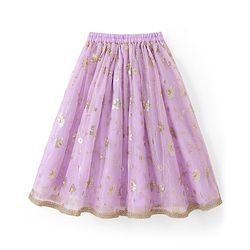 Babyhug Net Woven Sleeveless Woven Lehenga Choli Set & Dupatta With Sequin Detailing - Lavender