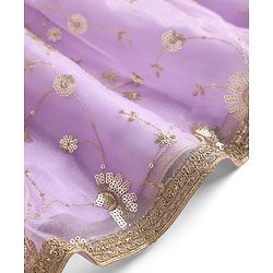 Babyhug Net Woven Sleeveless Woven Lehenga Choli Set & Dupatta With Sequin Detailing - Lavender