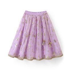 Babyhug Net Woven Sleeveless Woven Lehenga Choli Set & Dupatta With Sequin Detailing - Lavender